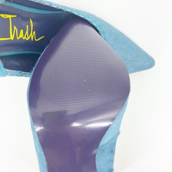 ๐NIB ๐๏ธ London Trash Dani ๐ Womenโs Teal REAL Fur Suede Stiletto Heels Pumps - Picture 5 of 5